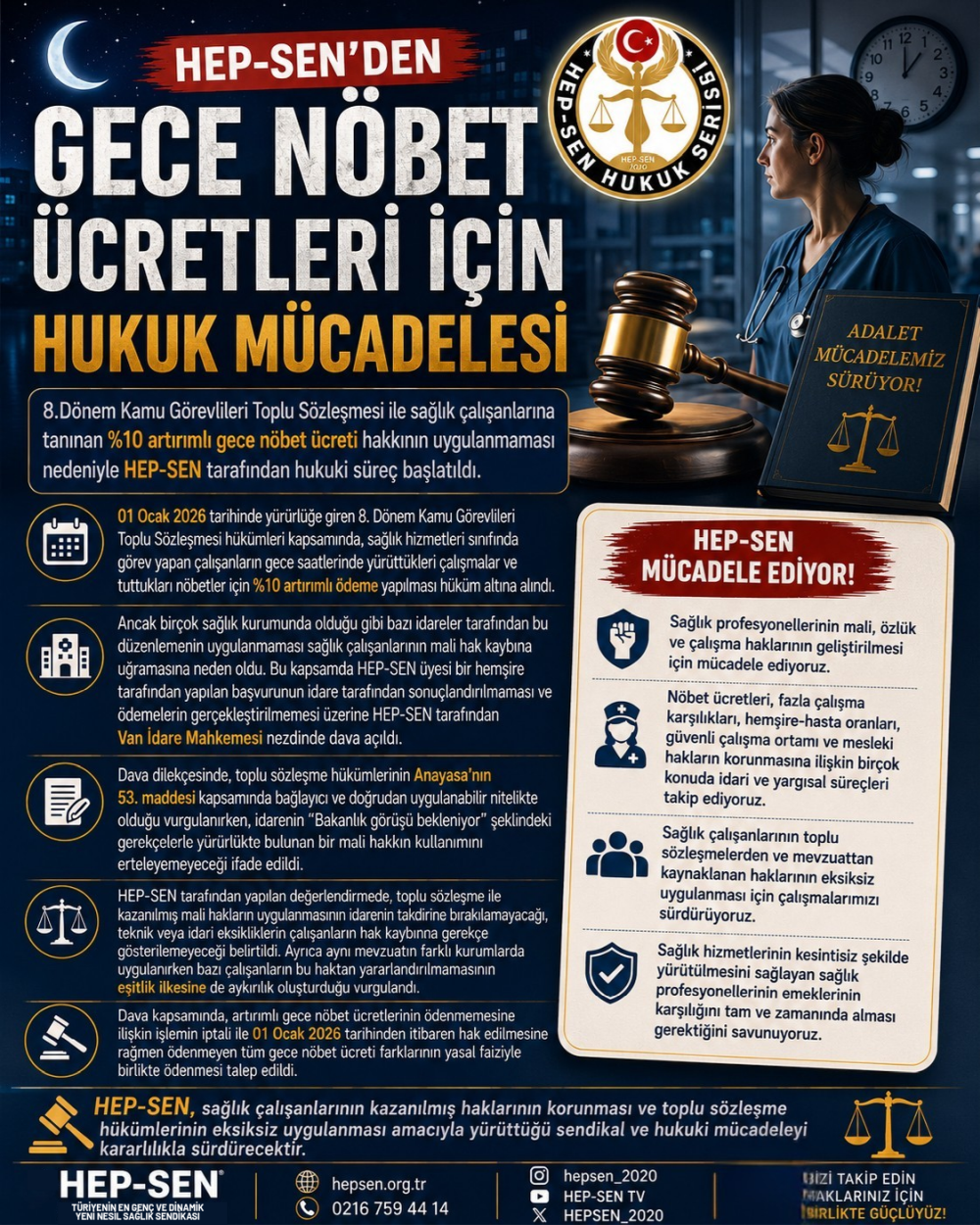 HEP-SEN'den Gece Nöbet Ücretleri İçin Hukuk Mücadelesi
